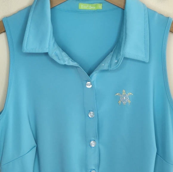 Tee 2 Sea | Turquoise Sleeveless Polo Collared Golf Dress Size Small - Picture 3 of 6